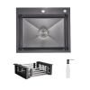 Комплект Lidz Handmade H6050HB Мойка для кухни интегрированная Decor Black PVD Honeycomb в комплекте с дозатором+ LIDZK01B Корзина для кухонной мойки купить в САНН Одесса