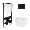 Готовое решение Qtap для ванной комнаты: подвесной унитаз Jay Ultra Quiet 485x360x320 + комплект инсталляции Standard (линейная кнопка Black) купить в САНН Одесса