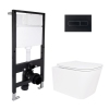 Готовое решение Qtap для ванной комнаты: подвесной унитаз Crow Rimless 485x340x330 + комплект инсталляции Standard (линейная кнопка Black) купить в САНН Одесса