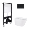 Готовое решение Qtap для ванной комнаты: подвесной унитаз Swan Rimless 520x360x320 + комплект инсталляции Standard (круглая кнопка Black) купить в САНН Одесса
