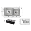 Мойка для кухни с двумя чашами интегрированная Lidz Handmade H7843 (LDH7843BRU35387) Brushed Steel 3,0/1,0 мм купить в САНН Одесса, изображение 2