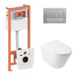 Готовое решение Qtap для ванной комнаты: подвесной унитаз Swan Ultra Quiet 485x360x320 + комплект инсталляции Nest 4 в 1 (квадратная клавиша Satin) купить в САНН Одесса