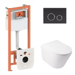 Готовое решение Qtap для ванной комнаты: подвесной унитаз  Swan Ultra Quiet 485x360x320 + комплект инсталляции Nest 4 в 1 (круглая клавиша Matt Black) купить в САНН Одесса