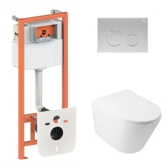 Готовое решение Qtap для ванной комнаты: подвесной унитаз  Swan Ultra Quiet 485x360x320 + комплект инсталляции Nest 4 в 1 (круглая клавиша Satin) купить в САНН Одесса