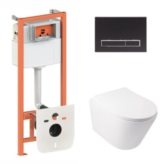 Готовое решение Qtap для ванной комнаты: подвесной унитаз  Swan Ultra Quiet 485x360x320 + комплект инсталляции Nest 4 в 1 (линейная клавиша Matt Black) купить в САНН Одесса