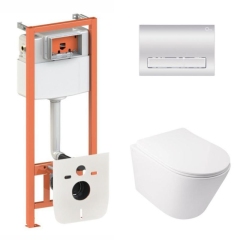 Готовое решение Qtap для ванной комнаты: подвесной унитаз  Swan Ultra Quiet 485x360x320 + комплект инсталляции Nest 4 в 1 (линейная клавиша Chrome) купить в САНН Одесса