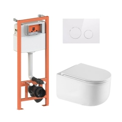 Готовое решение Qtap для ванной комнаты: подвесной унитаз Taurus Ultra Quiet 485×360×350 + комплект инсталляции Nest 4 в 1 (круглая клавиша White) купить в САНН Одесса