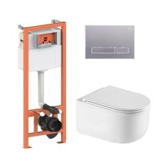Готовое решение Qtap для ванной комнаты: подвесной унитаз Taurus Ultra Quiet 485×360×350 + комплект инсталляции Nest 4 в 1 (линейная клавиша Satin) купить в САНН Одесса