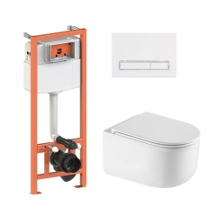 Готовое решение Qtap для ванной комнаты: подвесной унитаз Taurus Ultra Quiet 485×360×350 + комплект инсталляции Nest 4 в 1 (линейная клавиша White) купить в САНН Одесса