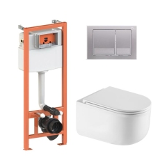 Готовое решение Qtap для ванной комнаты: подвесной унитаз Taurus Ultra Quiet 485×360×350 + комплект инсталляции Nest 4 в 1 (квадратная клавиша Satin) купить в САНН Одесса