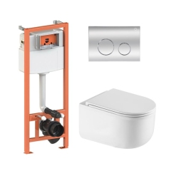 Готовое решение Qtap для ванной комнаты: подвесной унитаз Taurus Ultra Quiet 485×360×350 + комплект инсталляции Nest 4 в 1 (круглая клавиша Chrome) купить в САНН Одесса