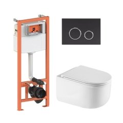 Готовое решение Qtap для ванной комнаты: подвесной унитаз Taurus Ultra Quiet 485×360×350 + комплект инсталляции Nest 4 в 1 (круглая клавиша Matt Black) купить в САНН Одесса