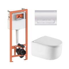 Готовое решение Qtap для ванной комнаты: подвесной унитаз Taurus Ultra Quiet 485×360×350 + комплект инсталляции Nest 4 в 1 (линейная клавиша Chrome) купить в САНН Одесса