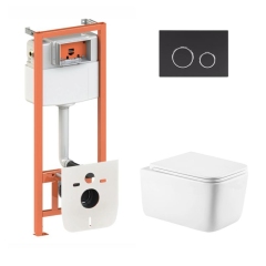 Готовое решение Qtap для ванной комнаты: подвесной унитаз Gemini Ultra Quiet 520×360×350 + комплект инсталляции Nest 4 в 1 (круглая клавиша Matt Black) купить в САНН Одесса