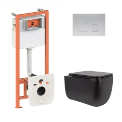 Готовое решение Qtap для ванной комнаты: подвесной унитаз Gemini Ultra Quiet 530х365х373 + комплект инсталляции Nest 4 в 1 (круглая клавиша Satin) купить в САНН Одесса
