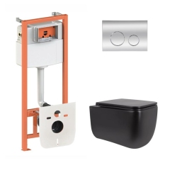 Готовое решение Qtap для ванной комнаты: подвесной унитаз Gemini Ultra Quiet 530х365х373 + комплект инсталляции Nest 4 в 1 (круглая клавиша Chrome) купить в САНН Одесса