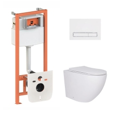 Готовое решение Qtap для ванной комнаты: подвесной унитаз Robin Ultra Quiet 520x365x365 + комплект инсталляции Nest 4 в 1 (линейная клавиша White) купить в САНН Одесса