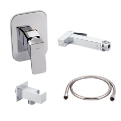 Комплект для душа Qtap Namesti Chrome: Смеситель для душа QTNAM6025102NC + Шланг QTHADPVC120C + Лейка QTCRMB120 + Подключение QTCRMBH130 купить в САНН Одесса