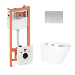 Готовое решение Qtap для ванной комнаты: подвесной унитаз Swan Ultra Quiet 520×360×320 + комплект инсталляции Nest 4 в 1 (круглая клавиша Satin) купить в САНН Одесса