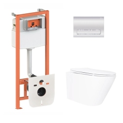 Готовое решение Qtap для ванной комнаты: подвесной унитаз Swan Ultra Quiet 520×360×320 + комплект инсталляции Nest 4 в 1 (линейная клавиша Chrome) купить в САНН Одесса