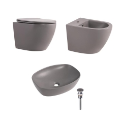 Комплект Qtap Robin Stone grey 3 в 1: унитаз подвесной Ultra Quiet + биде подвесное + раковина накладная QTROBSG49158 купить в САНН Одесса