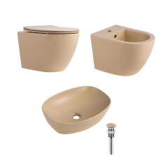 Комплект Qtap Robin Beige 3 в 1: унитаз подвесной Ultra Quiet + биде подвесное + раковина накладная QTROBSB49159 купить в САНН Одесса