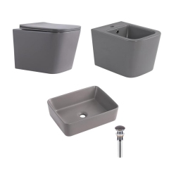Комплект Qtap Tern Stone grey 3 в 1: унитаз подвесной Ultra Quiet + биде подвесное + раковина накладная QTTERSG49162 купить в САНН Одесса