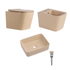 Комплект Qtap Tern Beige 3 в 1: унитаз подвесной Ultra Quiet + биде подвесное + раковина накладная QTTERSB49163 купить в САНН Одесса
