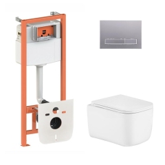 Готовое решение Qtap для ванной комнаты: подвесной унитаз Gemini Ultra Quiet 485×340×350 + комплект инсталляции Nest 4 в 1 (линейная клавиша Satin) купить в САНН Одесса