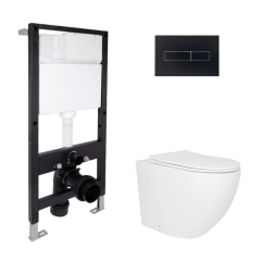 Готовое решение Qtap для ванной комнаты: подвесной унитаз Robin Ultra Quiet 520x365x365 + комплект инсталляции Standard (линейная кнопка Black) купить в САНН Одесса