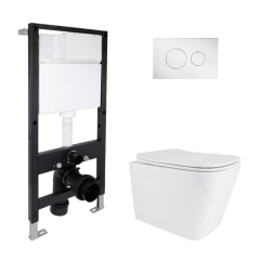 Готовое решение Qtap для ванной комнаты: подвесной унитаз Tern Ultra Quiet 490x365x325 + комплект инсталляции Standard (круглая кнопка Chrome) купить в САНН Одесса
