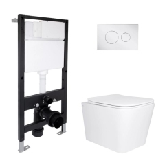 Готовое решение Qtap для ванной комнаты: подвесной унитаз Tern Ultra Quiet 525x345x360 + комплект инсталляции Standard (круглая кнопка Chrome) купить в САНН Одесса