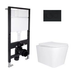 Готовое решение Qtap для ванной комнаты: подвесной унитаз Tern Ultra Quiet 525x345x360 + комплект инсталляции Standard (круглая кнопка Black) купить в САНН Одесса