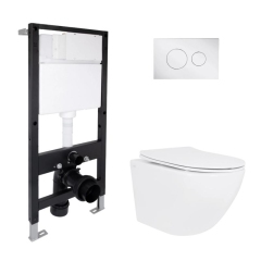 Готовое решение Qtap для ванной комнаты: подвесной унитаз Jay Rimless 485x360x320 + комплект инсталляции Standard (круглая кнопка Chrome) купить в САНН Одесса