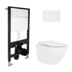 Готовое решение Qtap для ванной комнаты: подвесной унитаз Jay Rimless 485x360x320 + комплект инсталляции Standard (круглая кнопка White) купить в САНН Одесса