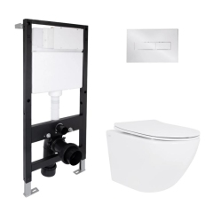 Готовое решение Qtap для ванной комнаты: подвесной унитаз Jay Rimless 485x360x320 + комплект инсталляции Standard (линейная кнопка Chrome) купить в САНН Одесса