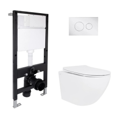 Готовое решение Qtap для ванной комнаты: подвесной унитаз Jay Ultra Quiet 485x360x320 + комплект инсталляции Standard (круглая кнопка Chrome) купить в САНН Одесса