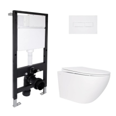 Готовое решение Qtap для ванной комнаты: подвесной унитаз Jay Rimless 520x360x320 + комплект инсталляции Standard (линейная кнопка White) купить в САНН Одесса