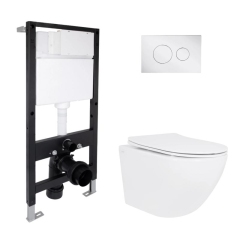 Готовое решение Qtap для ванной комнаты: подвесной унитаз Jay Ultra Quiet 520x360x320 + комплект инсталляции Standard (круглая кнопка Chrome) купить в САНН Одесса