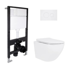Готовое решение Qtap для ванной комнаты: подвесной унитаз Jay Ultra Quiet 520x360x320 + комплект инсталляции Standard (круглая кнопка White) купить в САНН Одесса