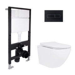 Готовое решение Qtap для ванной комнаты: подвесной унитаз Jay Ultra Quiet 520x360x320 + комплект инсталляции Standard (линейная кнопка Black) купить в САНН Одесса