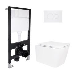 Готовое решение Qtap для ванной комнаты: подвесной унитаз Crow Rimless 485x340x330 + комплект инсталляции Standard (круглая кнопка White) купить в САНН Одесса