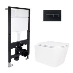 Готовое решение Qtap для ванной комнаты: подвесной унитаз Crow Ultra Quiet 485x340x290 + комплект инсталляции Standard (линейная кнопка Black) купить в САНН Одесса