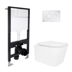 Готовое решение Qtap для ванной комнаты: подвесной унитаз Crow Ultra Quiet 520x360x290 + комплект инсталляции Standard (круглая кнопка Chrome) купить в САНН Одесса