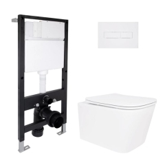Готовое решение Qtap для ванной комнаты: подвесной унитаз Crow Ultra Quiet 520x360x290 + комплект инсталляции Standard (линейная кнопка White) купить в САНН Одесса
