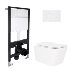 Готовое решение Qtap для ванной комнаты: подвесной унитаз Crow Rimless 520x360x290 + комплект инсталляции Standard (круглая кнопка White) купить в САНН Одесса