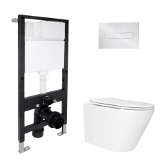 Готовое решение Qtap для ванной комнаты: подвесной унитаз Swan Ultra Quiet 485x360x320 + комплект инсталляции Standard (линейная кнопка Chrome) купить в САНН Одесса