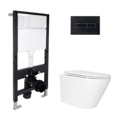 Готовое решение Qtap для ванной комнаты: подвесной унитаз Swan Ultra Quiet 485x360x320 + комплект инсталляции Standard (линейная кнопка Black) купить в САНН Одесса