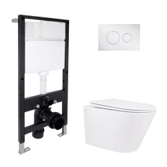 Готовое решение Qtap для ванной комнаты: подвесной унитаз Swan Rimless 520x360x320 + комплект инсталляции Standard (круглая кнопка Chrome) купить в САНН Одесса
