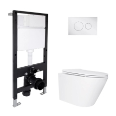 Готовое решение Qtap для ванной комнаты: подвесной унитаз Swan Ultra Quiet 520x360x320 + комплект инсталляции Standard (круглая кнопка Chrome) купить в САНН Одесса